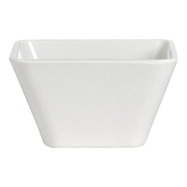 A white square bowl with a white background.