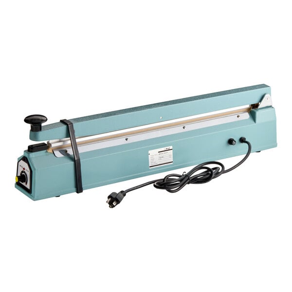 A blue Galaxy 20-inch impulse bag sealer with a timer and attached power cord.