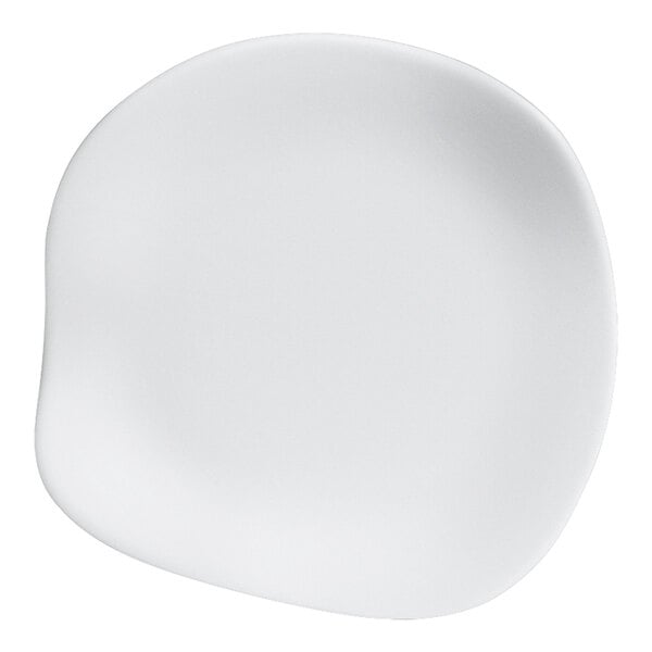 A Delfin Marisol white melamine plate with a small circular design.