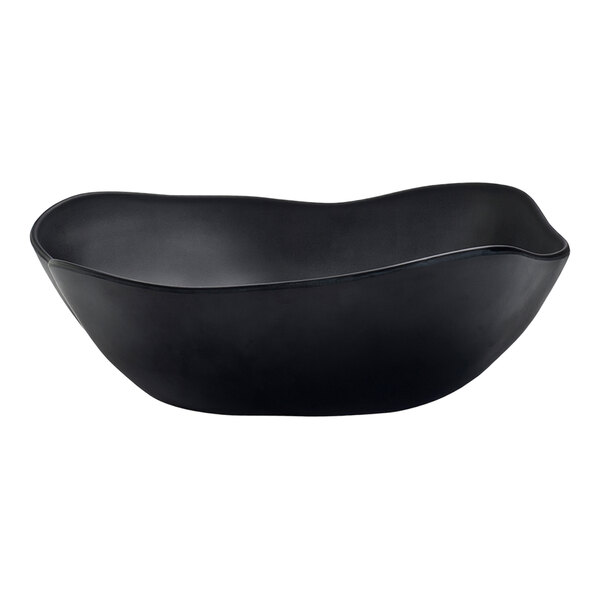 A black Delfin Marisol melamine bowl with a curved edge.