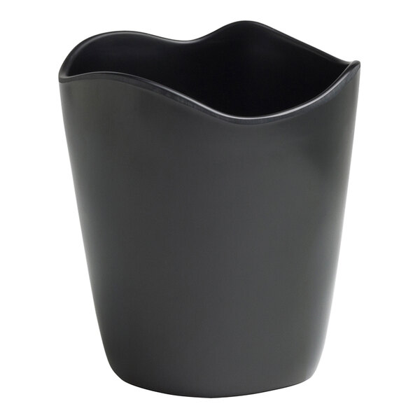 A black melamine large dressing crock with a wavy edge.