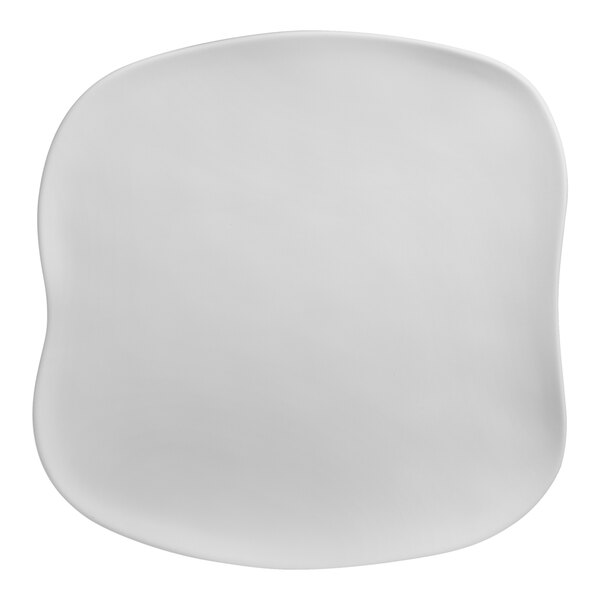 A white square Delfin Marisol melamine canape platter with a rounded edge.