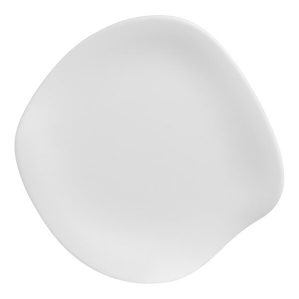 A white Delfin Marisol melamine plate with a rounded edge.