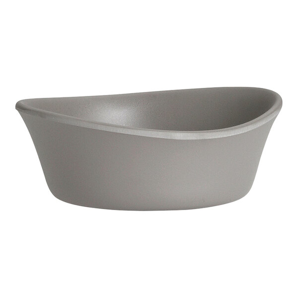 A Delfin Marisol Driftwood Gray melamine fruit bowl on a white background.