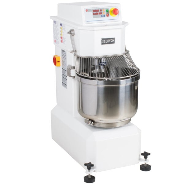 A Doyon spiral dough mixer with a large white bowl on top.
