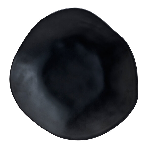 A black melamine platter with a circular design.