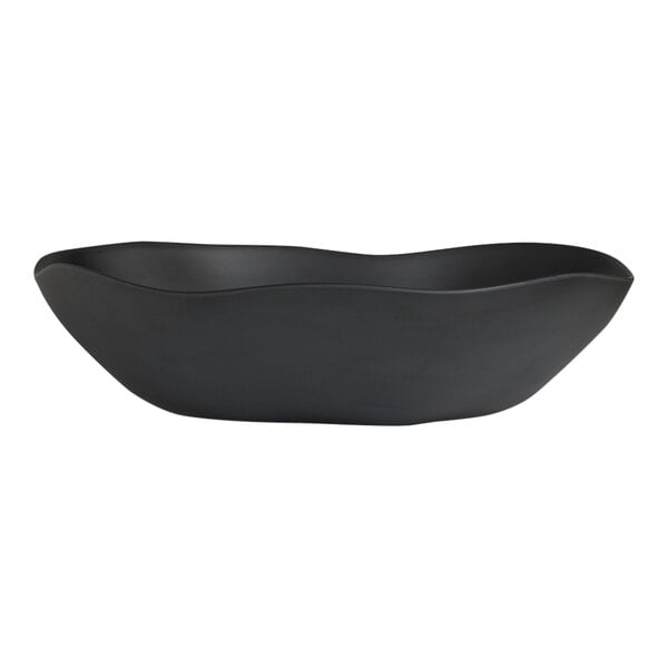 A black bowl with a curved edge.