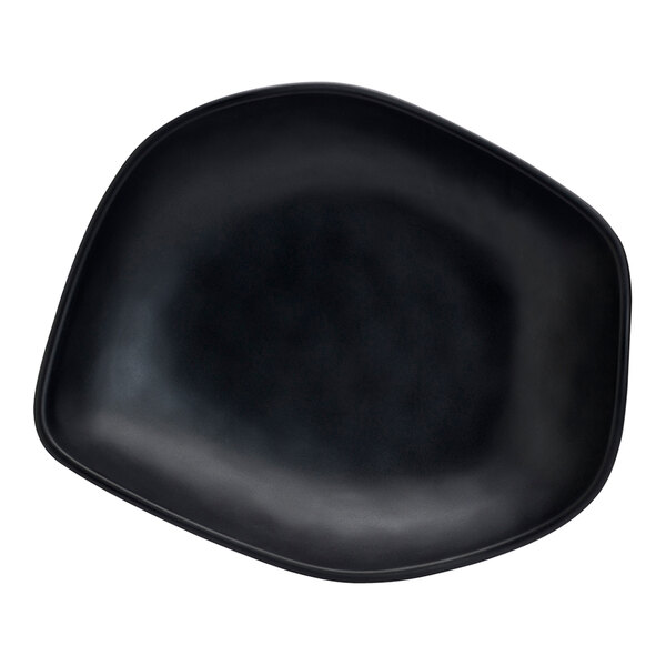 A black melamine Delfin Marisol salad bowl with a square shape on it.