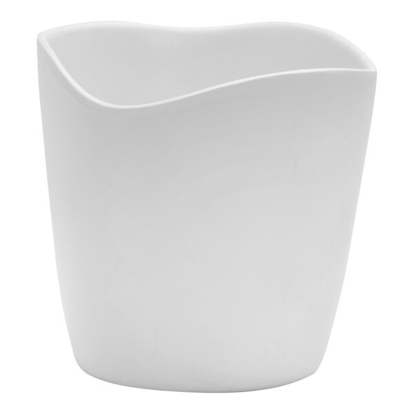 A white container with a curved edge.