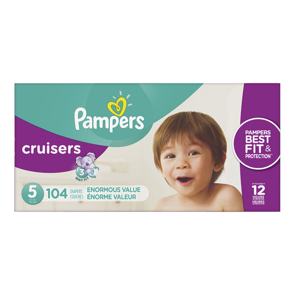 A box of Pampers Cruisers size 5 baby diapers.