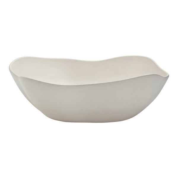 A white Delfin Marisol melamine salad bowl with a curved edge.