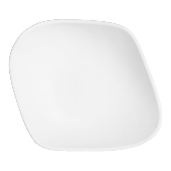 A white square Delfin Marisol melamine bowl.