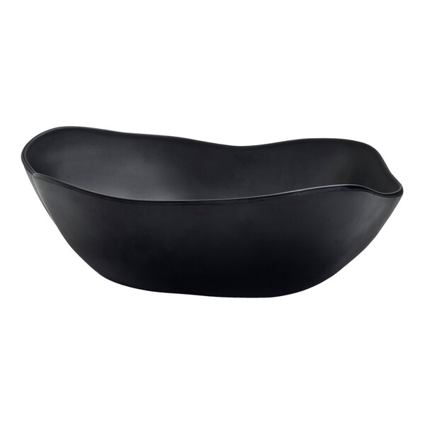 A black Delfin Marisol melamine bowl with a curved edge.