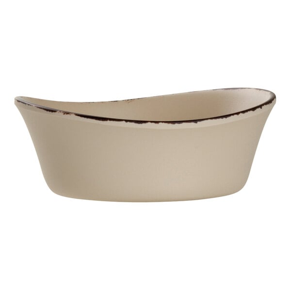 A white melamine fruit bowl with a rustic rim.