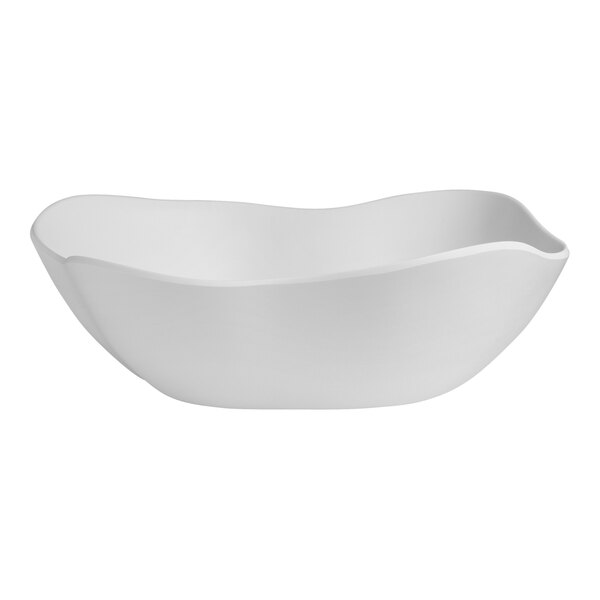 A Delfin white melamine bowl with a curved edge.