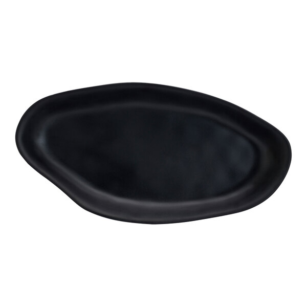 A black oval Delfin Marisol melamine serving bowl.