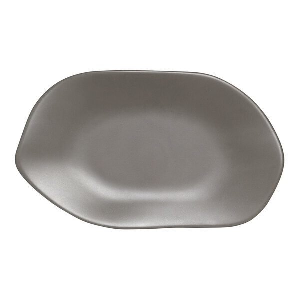 A close-up of a Delfin Marisol oval platter in driftwood gray.