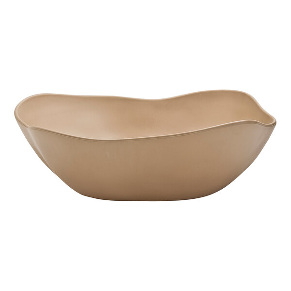 A Delfin Marisol melamine bowl with a curved shape on a white background.