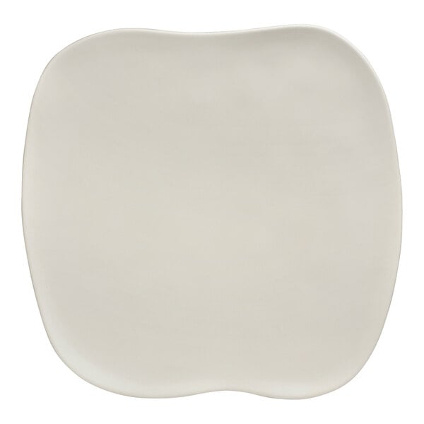 A white square Delfin Marisol melamine platter with a curved edge.