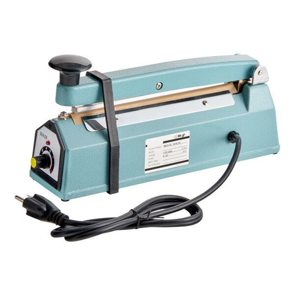 An 8-inch impulse bag sealer with a timer and power cord.
