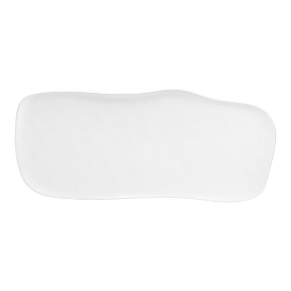 A white Delfin Marisol melamine platter with a curved edge.