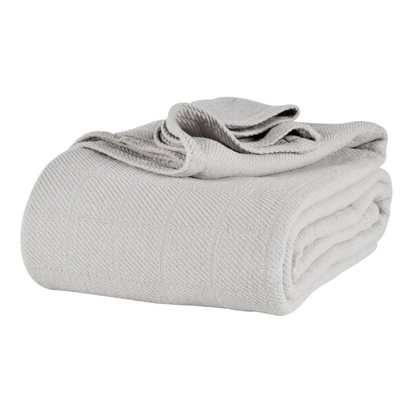 A folded Berkshire Hospitality AllSoft twin size blanket in light gray.