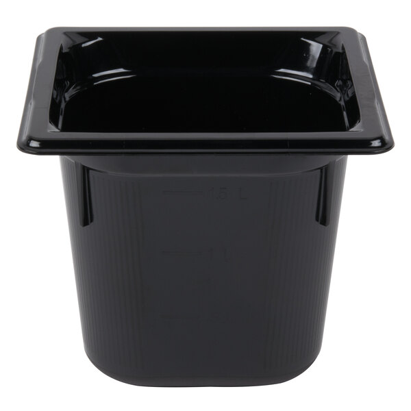 A black rectangular Vollrath Super Pan with a lid.