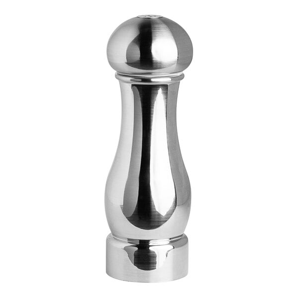 A Trudeau stainless steel salt shaker.