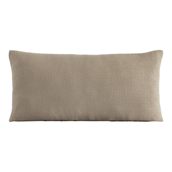 A close-up of a khaki Berkshire Hospitality knit2fit rectangular throw pillow with a diamond pattern.