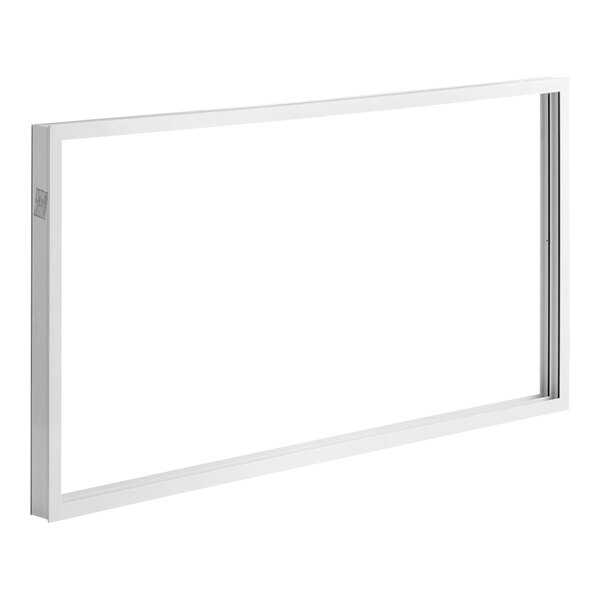 A white rectangular door frame with a window.