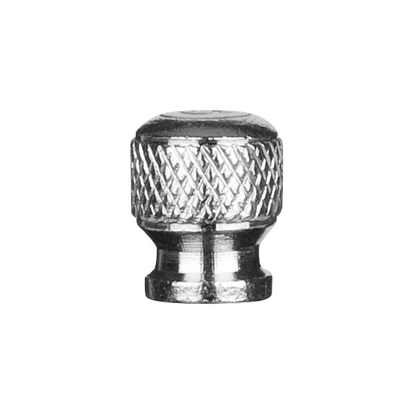 A close-up of a silver metal knob with a diamond pattern.