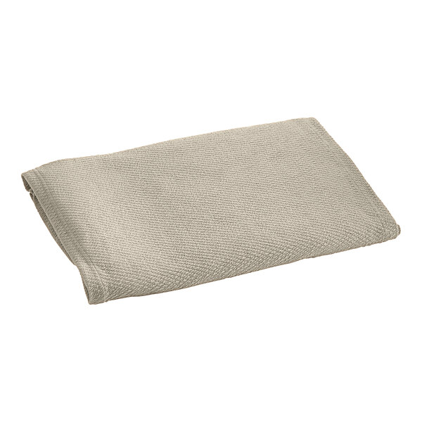 A folded khaki Berkshire Hospitality knit2fit diamond box spring cover on a white background.