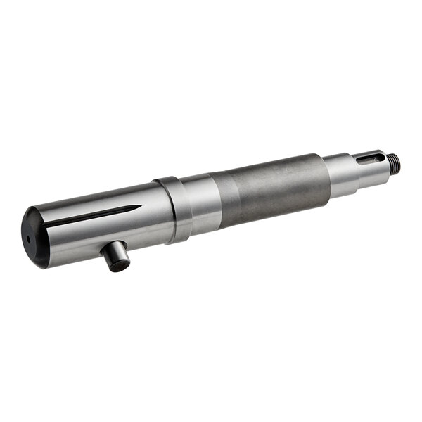 A metal planetary shaft with a pin and screw.