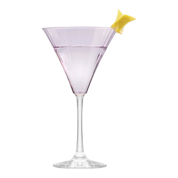 A close-up of a Libbey pink martini glass.