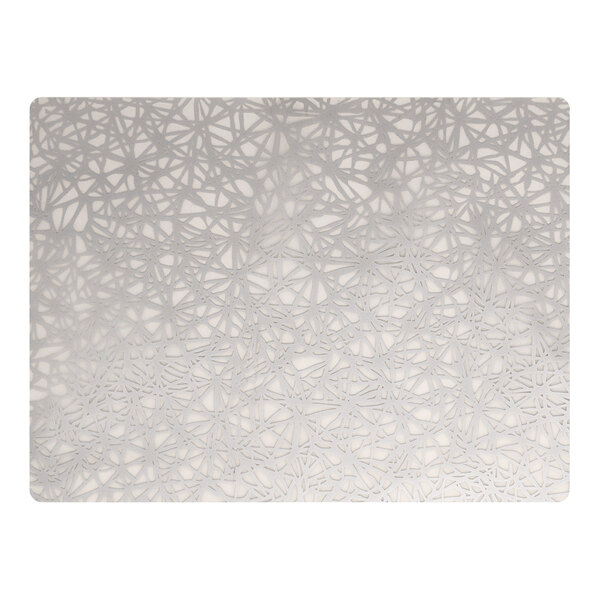 A white silicone placemat with silver twine pattern.