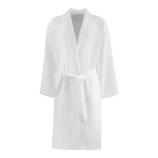 A white Berkshire Hospitality bath robe with a belt.