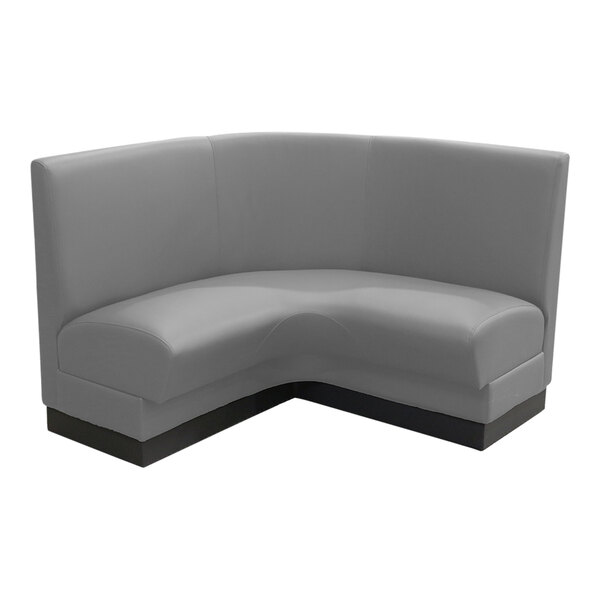 A graphite sectional booth with a curved corner.