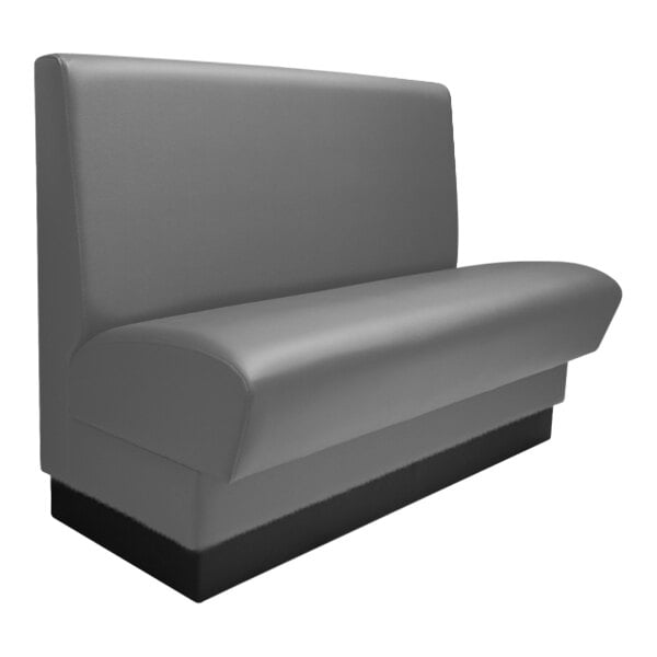 A grey booth seat with black base.