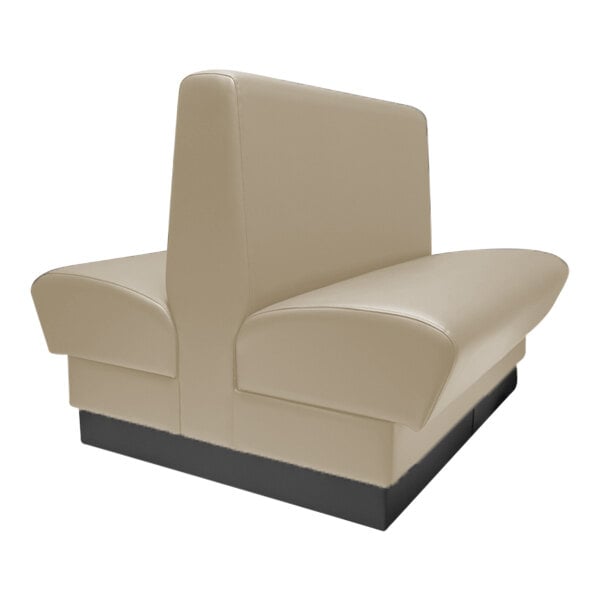 A beige booth with black legs and a black seat.