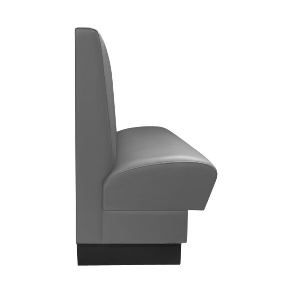A graphite grey booth seat with black legs.