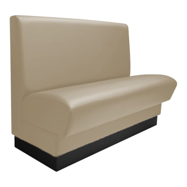 A beige leather booth seat with black legs.
