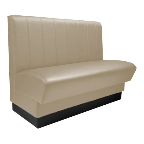 A beige booth seat with a black base.