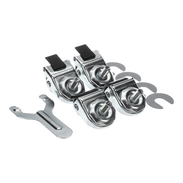 A set of four True metal swivel casters.