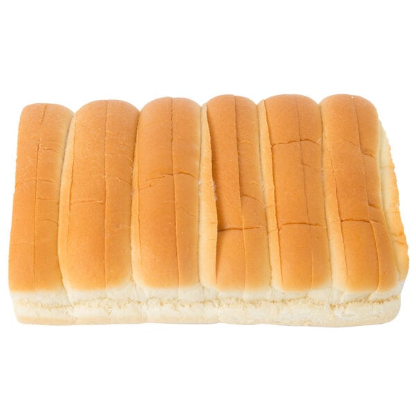 A close up of a European Bakers Frozen New England hotdog bun.