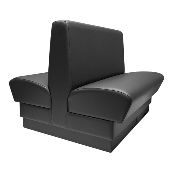 A black leather booth seat with a double backrest.