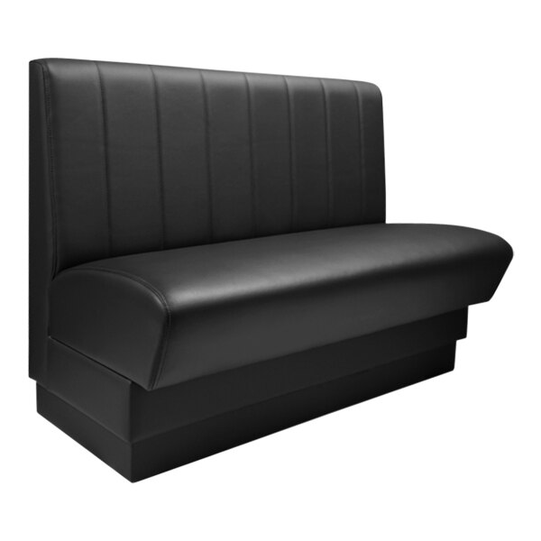 A black leather booth seat with a black back.