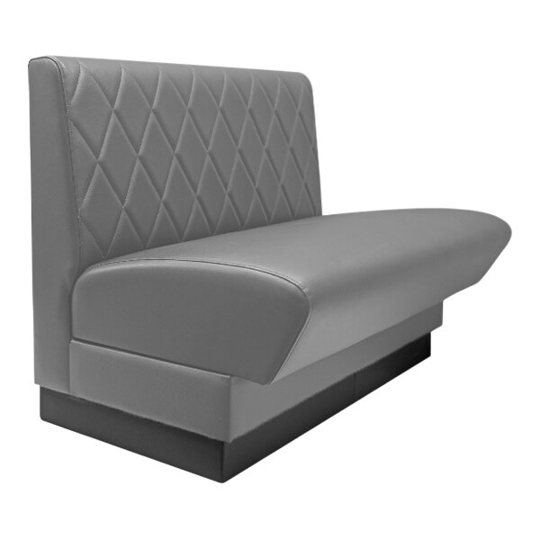 A graphite leather booth with a black diamond tufted single back.