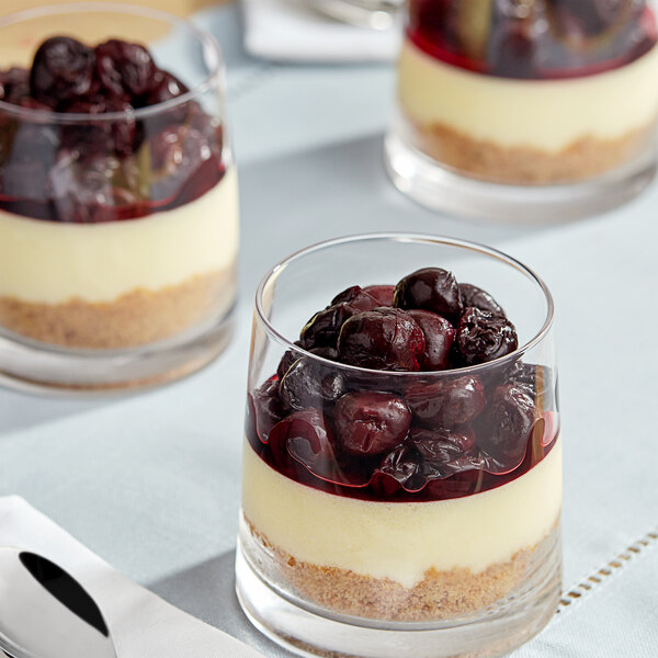 A dessert in a glass with IQF Pitted Dark Sweet Cherries.