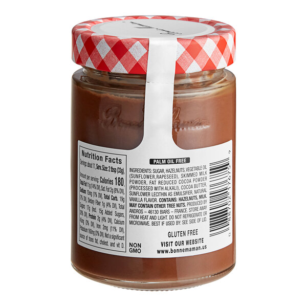 A Bonne Maman Hazelnut Chocolate Spread jar on a white background.