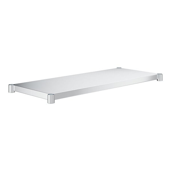 A galvanized steel rectangular shelf with metal legs.